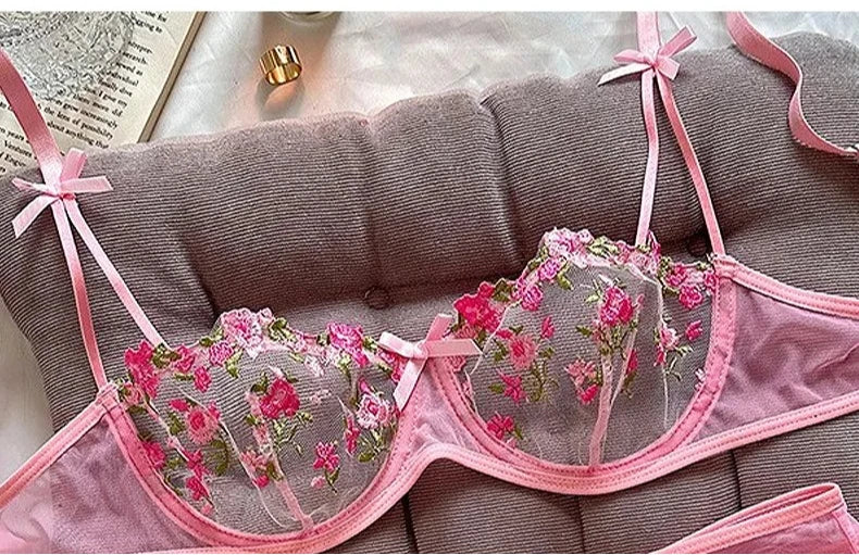 Sexy Lace Floral Lingerie Set for Women — Transparent Bra & Underwear Party Set, Sizes S-XL