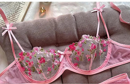 Sexy Lace Floral Lingerie Set for Women — Transparent Bra & Underwear Party Set, Sizes S-XL