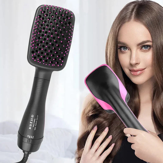 All-in-1 Hot Air Brush Styler – Electric Ion Hair Dryer, Volumizer, Straightener & Curler Comb Roller