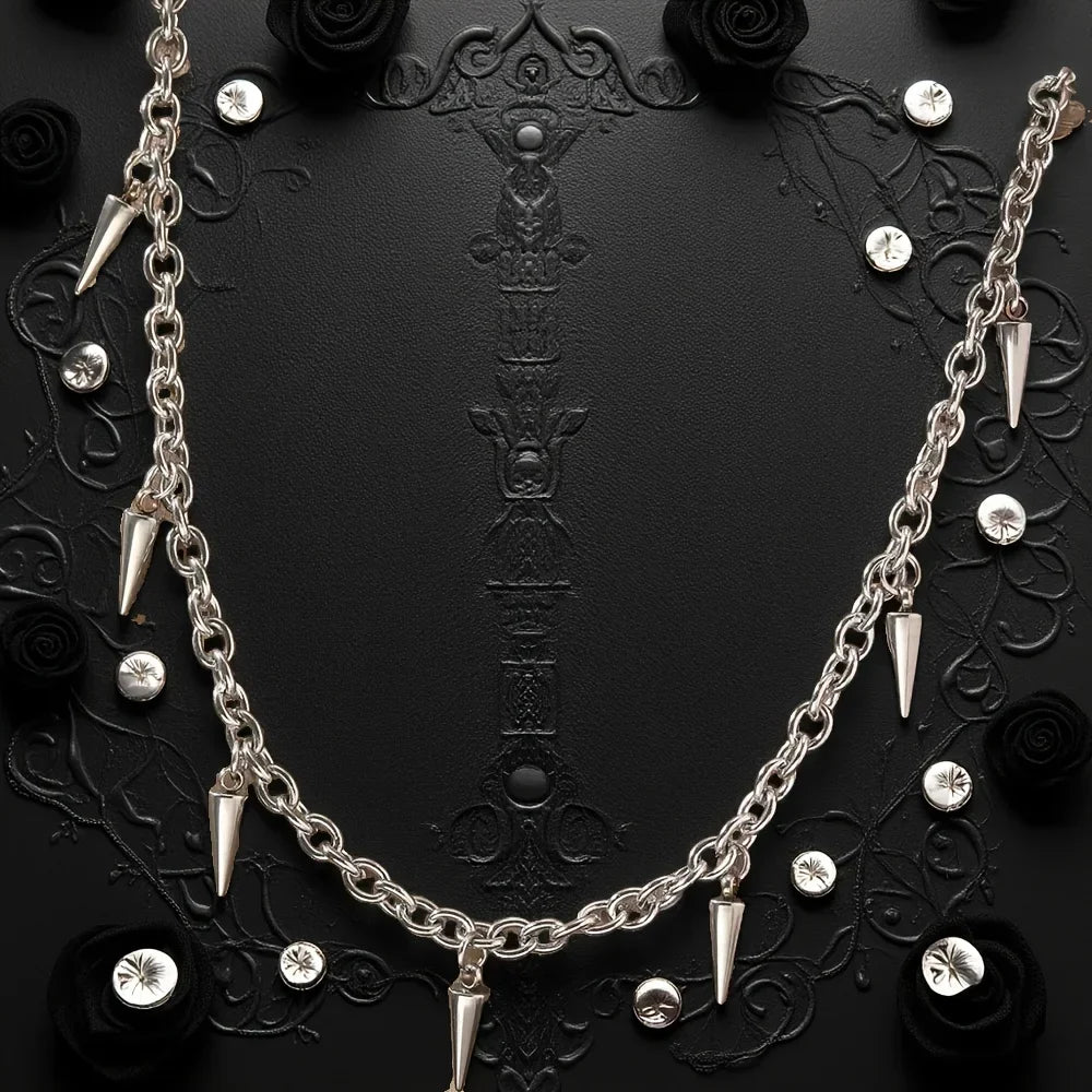 Punk Rivet Tassel Necklace - Titanium Steel Geometric Chain Jewelry for Men & Women