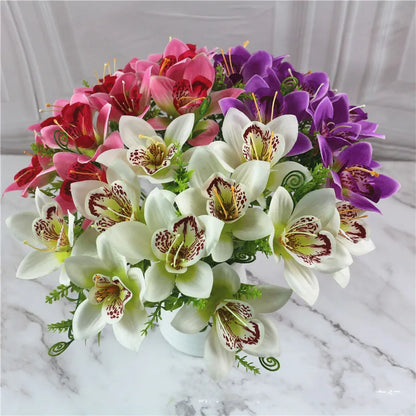 Artificial White Orchid Flowers - 10Pcs Silk Faux Orchid Bouquet For Wedding Decor, Home Vase & DIY Floral Arrangements