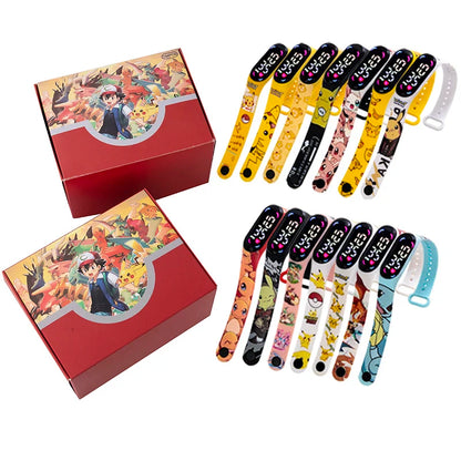 Pokemon Kids LED Watch — Pikachu Digital Anime Silicone Wristband with Puzzle Gift Box, Creative Birthday Gift