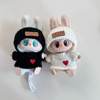 17cm Labubu Doll Clothes — Monster Outfit with Hat, Love Sweater & Casual Shoes for Sitting Party Accessories