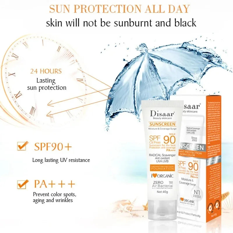 SPF 90+ Waterproof Sunscreen Cream – Facial & Body Sunblock with UV Protection for Outdoor & Seaside Skin Defense