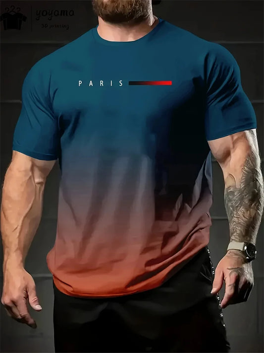 Summer Gradient Print T-Shirt for Men – Fashionable 3D Graphic Round Neck Street & Rock Tops