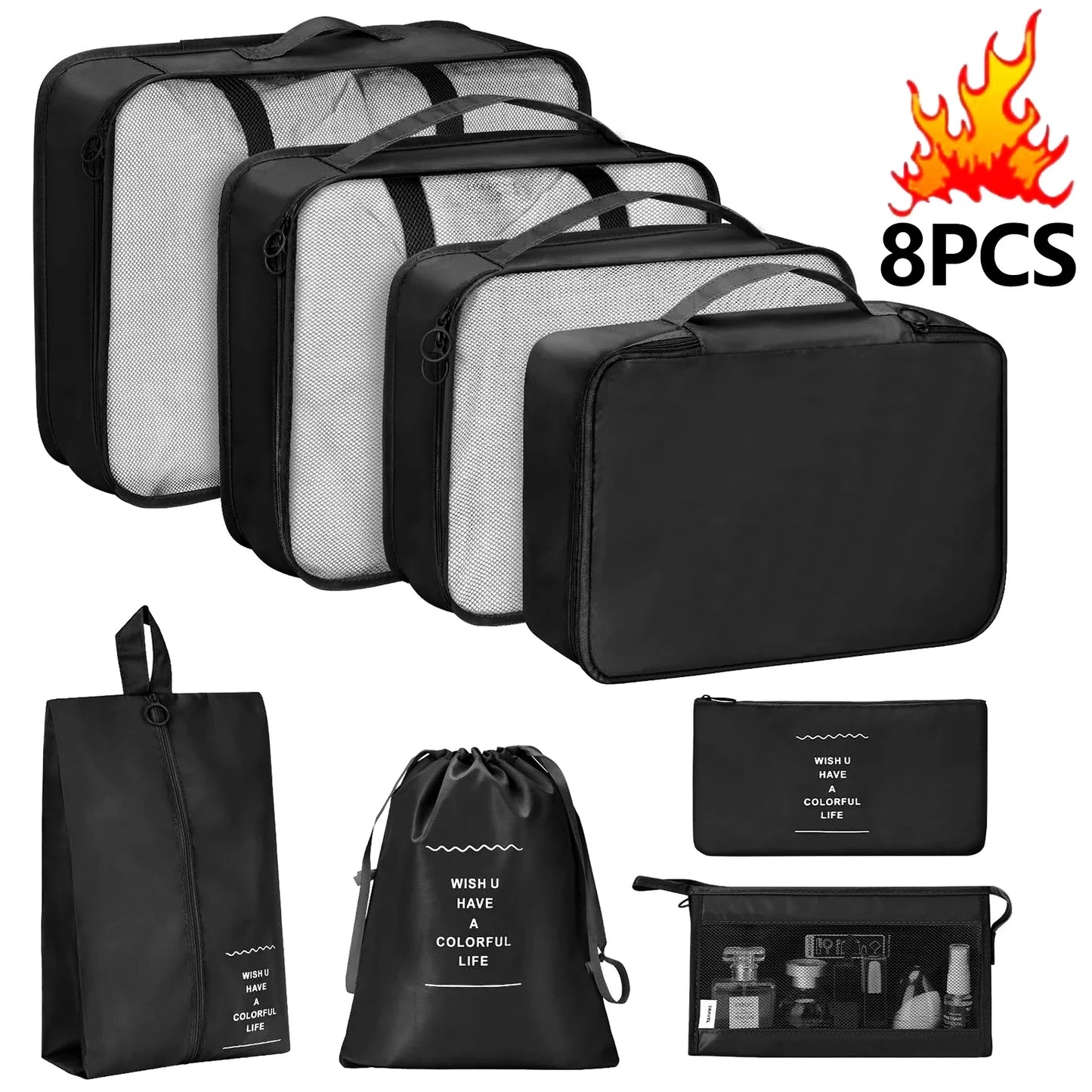7-Pcs Travel Organizer Packing Cubes Set – Portable Luggage Storage Bags for Clothes, Shoes & Accessories
