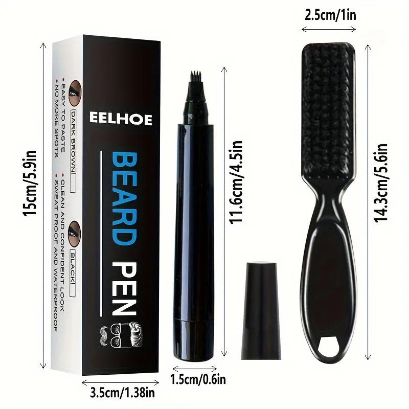 Beard Filling Pen Kit - Waterproof Beard Enhancer Pencil with Shaping Brush