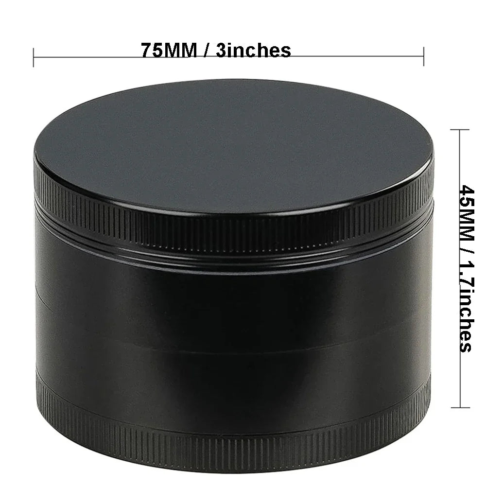75mm (3") 4-Layer Zinc Alloy Herb Grinder — 4-Piece Large Spice & Smoking Crusher