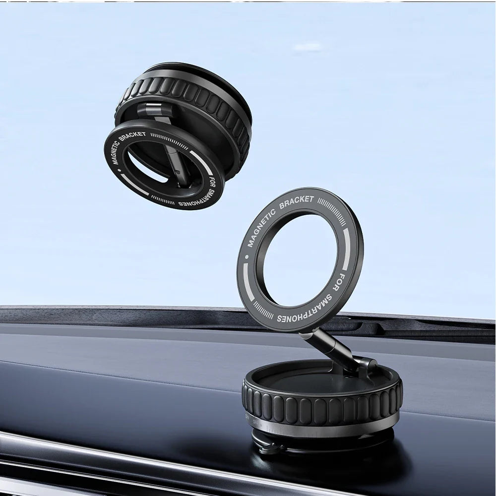 Vacuum Suction Magnetic Phone Holder – 360° Rotating Hands-Free Foldable Car & Smooth Surface Mount