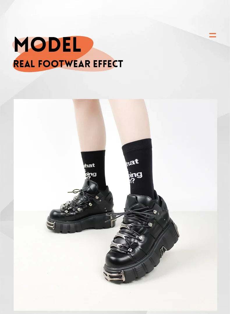 2024 New Punk Style Women's Platform Shoes – 6CM Lace-Up Gothic Ankle Boots with Metal Decor