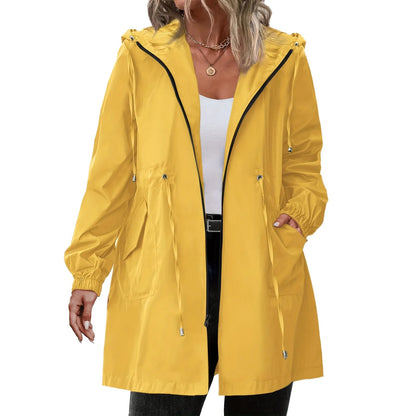 Women’s Hooded Trench Coat - Long Sleeve Mid-Length Windbreaker for Spring & Autumn