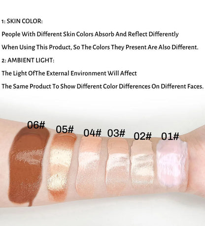 Liquid Pearlescent Foundation & High Coverage Concealer — Waterproof 3D Contour Shadow Brightening Face & Body Highlighter