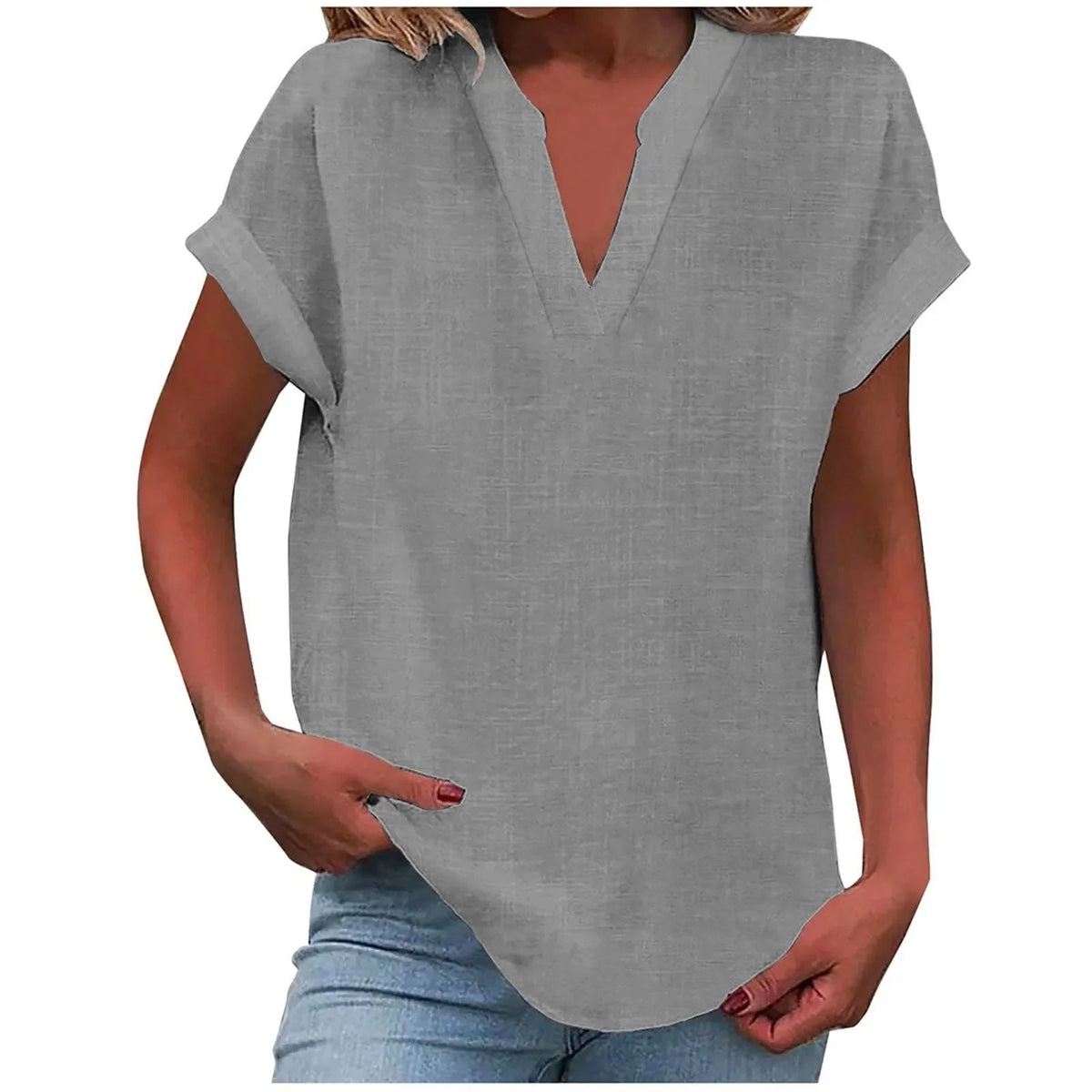 Women’s Summer Cotton Linen V-Neck Button Down Shirt 2025 – Breathable Solid Color Casual Office Blouse