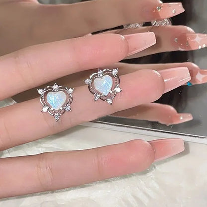 Y2K Bowknot Zircon Stud Earrings - Pink Crystal Silver-Tone Party Jewelry for Women