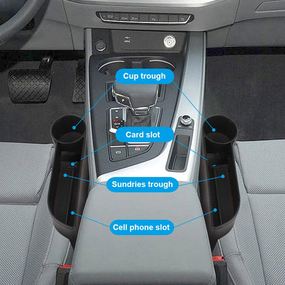 Car Seat Gap Organizer – Leather Auto Crevice Storage Box with Cup & Phone Holder, USB Option
