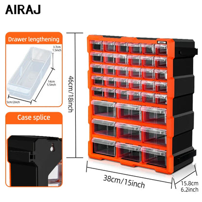 AIRAJ 18in Plastic Drawer Storage Cabinet – 18/39/60 Drawer Organizer for Garage, Beads, LEGO, and Makeup Storage