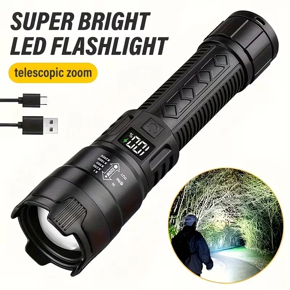 2000LM Ultra Bright P50 LED Tactical Flashlight – Telescopic Zoom Handheld Torch EDC Emergency Spotlight (14500/18650 Battery Compatible)