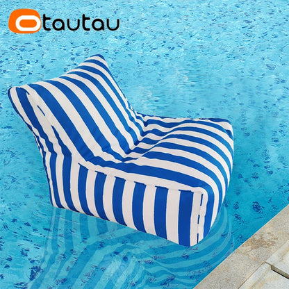 OTAUTAU Outdoor Striped Bean Bag Pouf Cover – No Filler Floating Sofa Bed for Pool, Beach & Garden Lounge