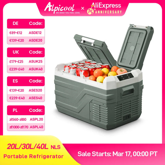 Alpicool NLS 20L/30L/40L Portable Car Refrigerator – 12V Mini Fridge Freezer with Compressor for Camping, Travel & Outdoor Use