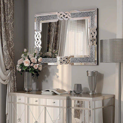 LUVODI Large Full-Body Wall Mirror — Artistic Silver Diamond Crush Bathroom Vanity Mirror