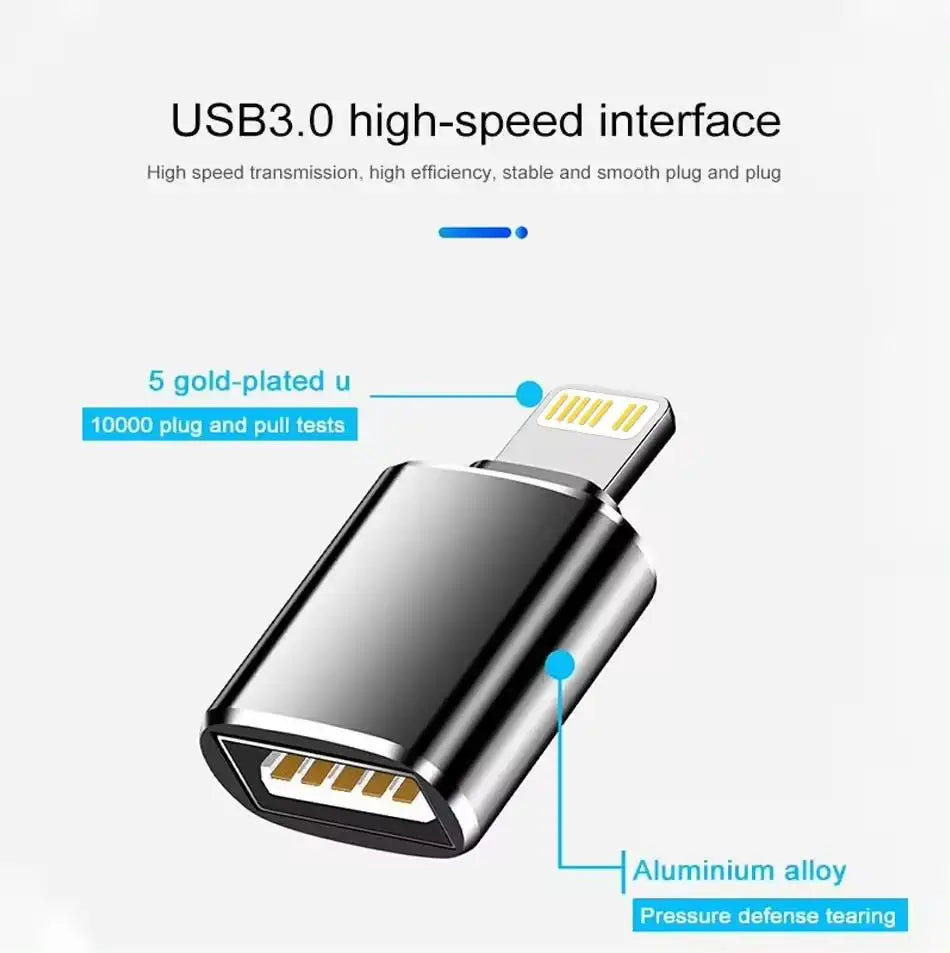 USB 3.0 OTG Adapter for iPhone & iPad – Lightning to USB 3.0 for iOS 13 and Above