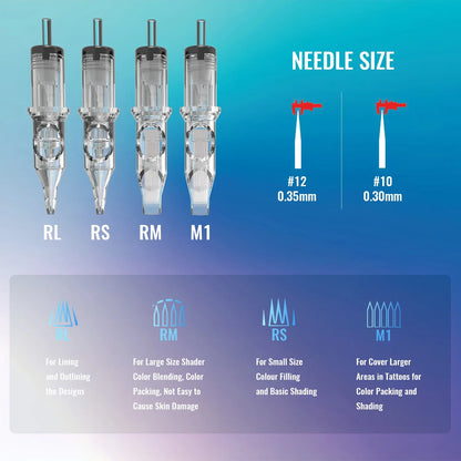20/50PCS Transparent Tattoo Cartridge Needles — Disposable Sterilized RL RS M1 CM for Tattoo Machine Pen