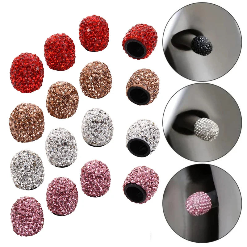 4pcs Diamond Car Tire Valve Caps: Sparkling Dust-Proof Wheel Valve Covers | Bling Crystal Styling Accessories