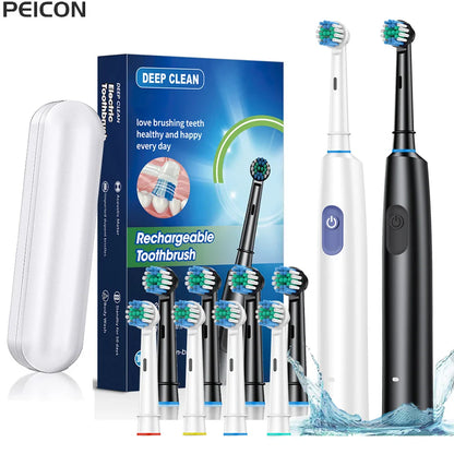 Rechargeable Rotary Electric Toothbrush for Adults – Powerful Rotating Toothbrush with 8 Soft Brush Heads