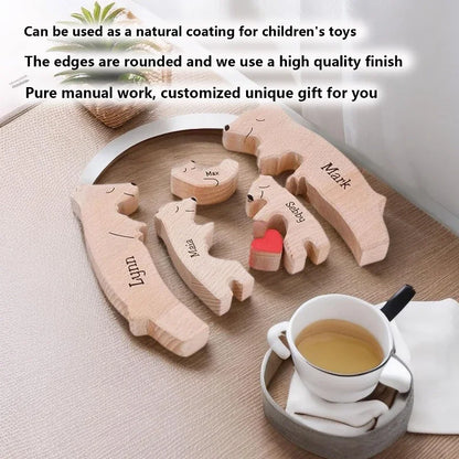 Personalized Wooden Bear Family Puzzle – Custom Name Home Decor, Thanksgiving & Christmas Gift for Mom & Baby