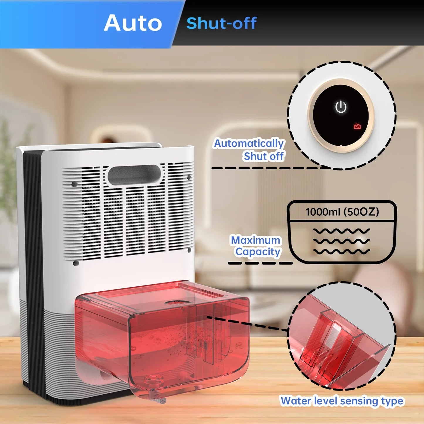 Dehumidifier – 1.2L Large Tank, Covers Up to 80m², Suitable for Home, Bedroom, Office & Kitchen, EU/US Plug