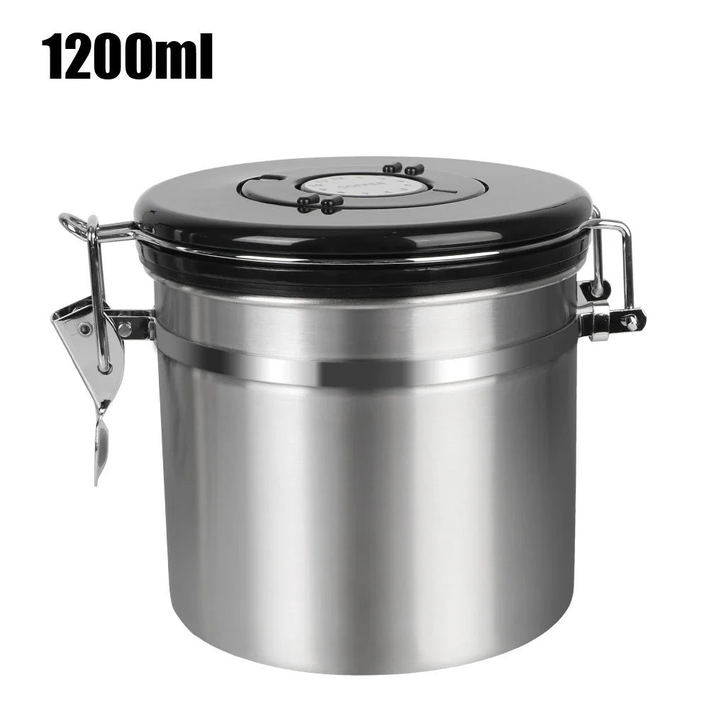 Stainless Steel Coffee Storage Canister — Airtight Lid with CO2 Valve, Premium Container to Preserve Freshness of Coffee Beans