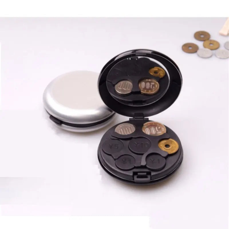 Round Japanese Coin Dispenser – Aluminum Alloy & Plastic Coin Purse Storage Wallet Holder