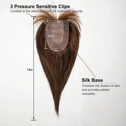 Brown Blonde Ombre Human Hair Toppers for Women – 10/12/14 Inches with Silk Base, Clips, and Bangs