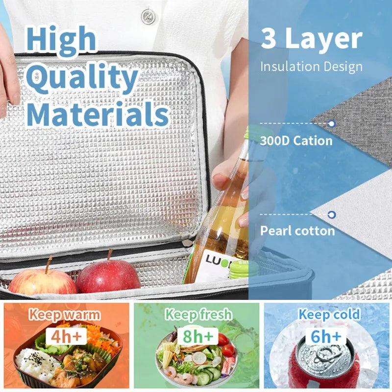 Insulated Waterproof Lunch Bag – Large Capacity Thermal Food Container with Adjustable Shoulder Strap for School & Daily Use