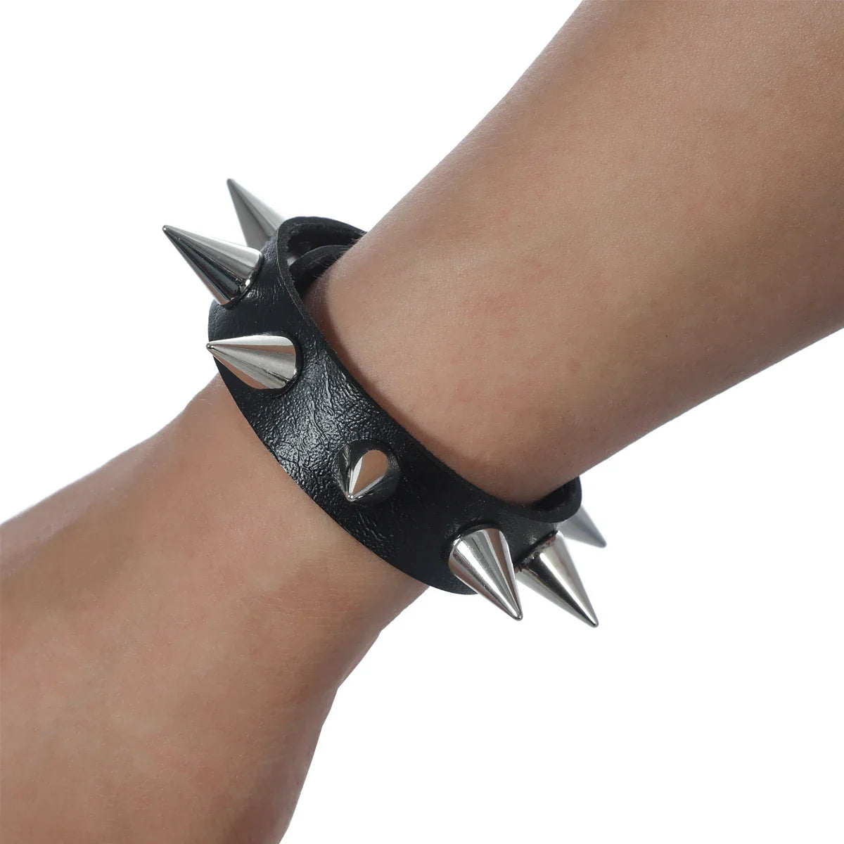 Spiked Black PU Leather Bracelet Set – Punk Rock Metal Wristband for Men, Goth Bangle Accessories
