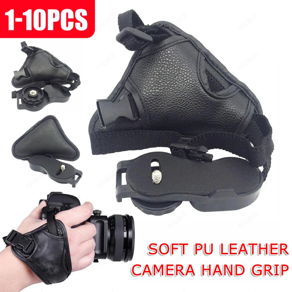 Professional PU Leather Camera Hand Grip Wrist Strap with Screw Hole for Canon Nikon SLR — Black