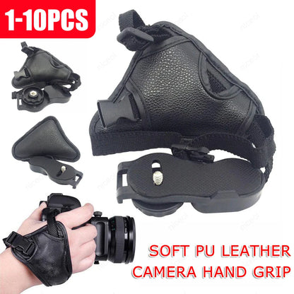 Professional PU Leather Camera Hand Grip Wrist Strap with Screw Hole for Canon Nikon SLR — Black