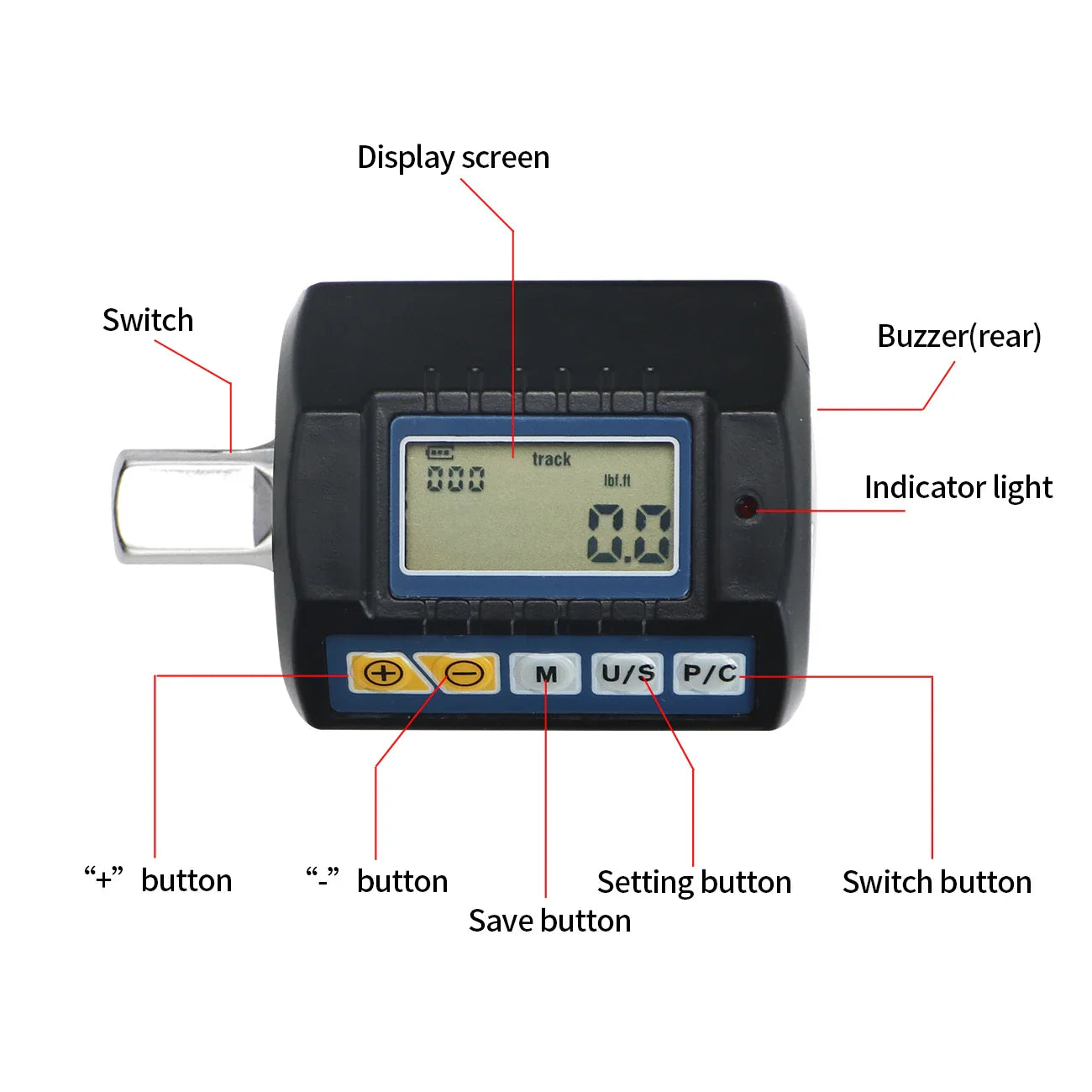 SHAHE Digital Torque Adapter 1/2" Drive with 3/8" & 1/4" Adapters - Electronic Torque Wrench for Car & Bike Repair