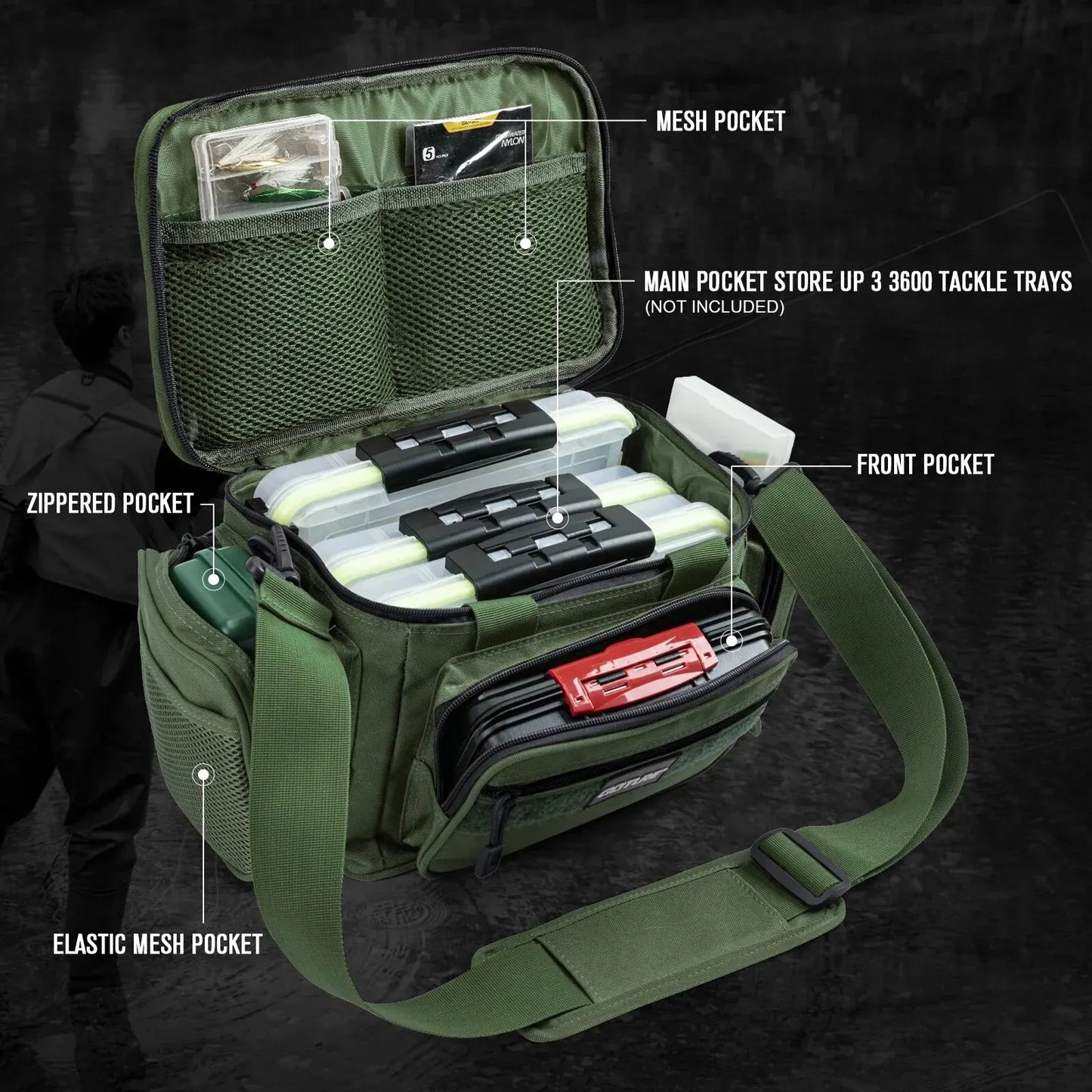 Goture Fishing Tackle Shoulder Bag – 38x23x19cm High Capacity 600D Oxford Cloth Outdoor Cycling & Camping Backpack