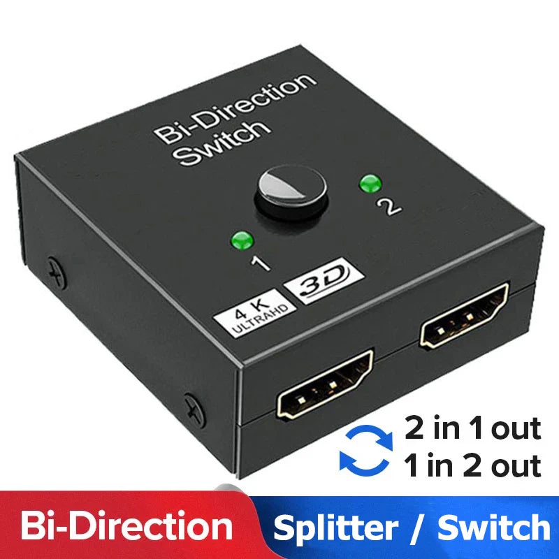 HDMI-Compatible Bi-Directional Switch 2.0 Splitter – 1x2/2x1 Adapter, 4K Converter for PS4 Pro/4/3 & TV Box