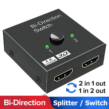 HDMI-Compatible Bi-Directional Switch 2.0 Splitter – 1x2/2x1 Adapter, 4K Converter for PS4 Pro/4/3 & TV Box