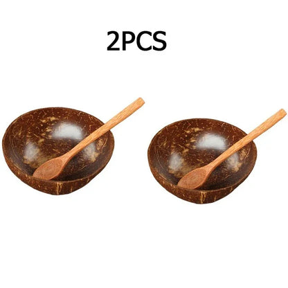Natural Coconut Bowl with Wooden Spoon – 12–15cm Handmade Tableware for Salad, Dessert, Rice & Ramen