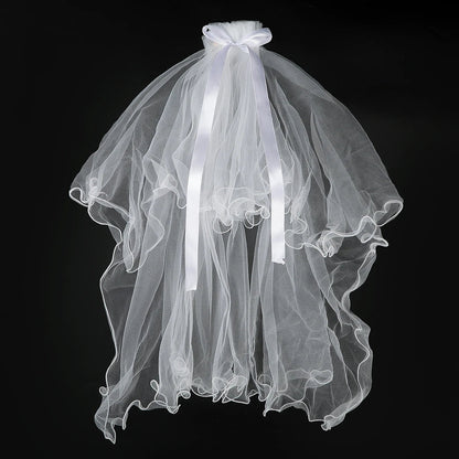 White Tulle Bow Veil Hairpin with Pearls – Elegant Bridal & Bachelorette Hair Clip for Weddings, Parties, and Gifts