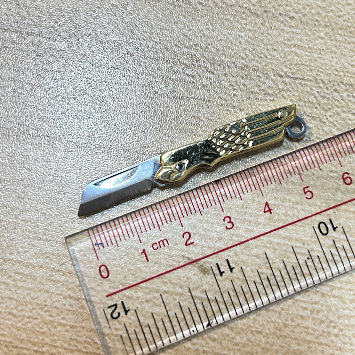 Mini Brass Knife Keychain - Stainless Steel Folding Cleaver Pendant Pocket Tool