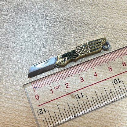 Mini Brass Knife Keychain - Stainless Steel Folding Cleaver Pendant Pocket Tool