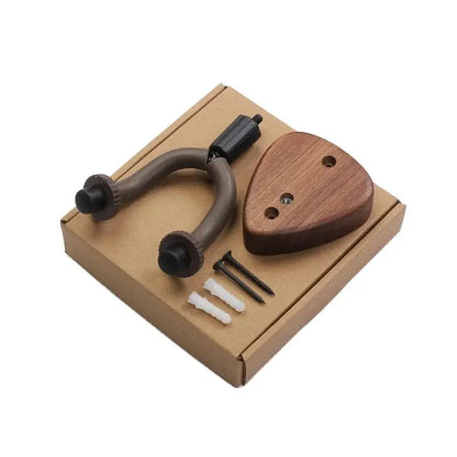 Wall Mount Guitar Hanger — Walnut Hook for Ukulele, Electric Guitar & Bass, Adjustable Display Stand