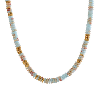 Yhpup Colorful Natural Stone Bead Necklace – Handmade Y2K Stainless Steel Waterproof Chain Jewelry for Women