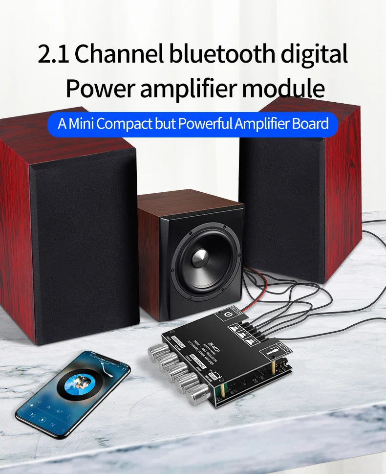 ZK-MT21 Bluetooth 5.0 2.1 Subwoofer Amplifier Board – CS8673E 50W×2 + 100W Stereo Bass Audio AMP with AUX Input