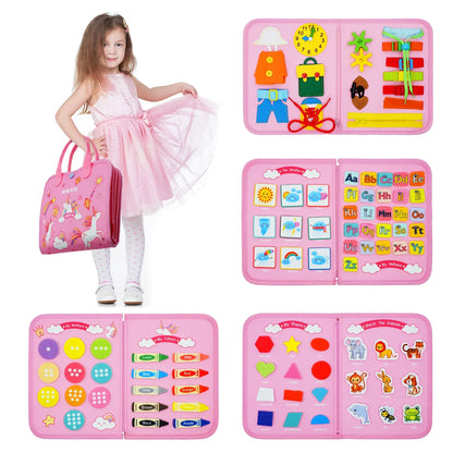 Montessori Toddler Busy Board – Educational Activity for Basic Dress Motor Skills, Baby Learning Toy for Travel