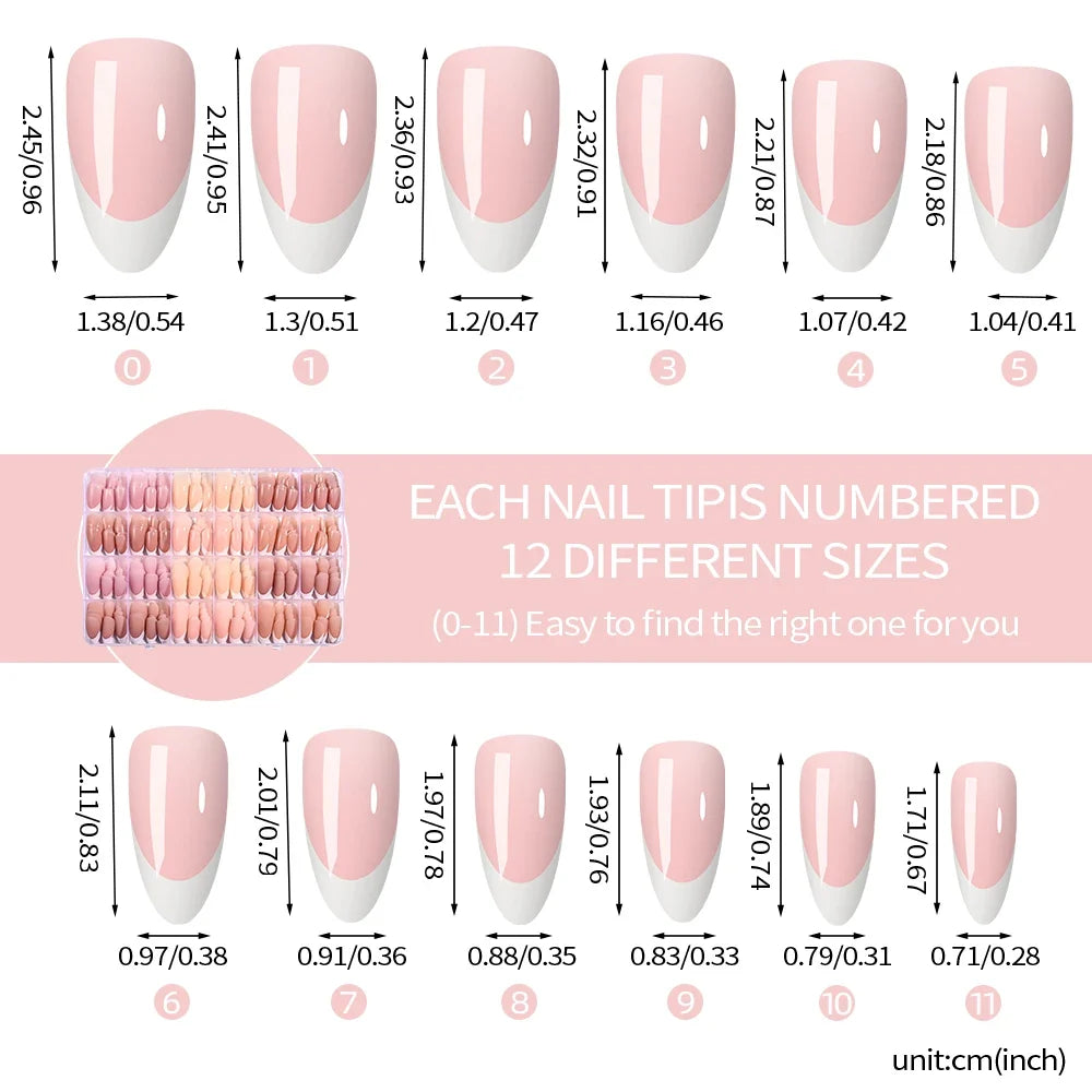 360Pcs Almond French Tip Press On Nails - Glossy Matte Full Cover White Edge False Nail Tips for Women DIY Manicure